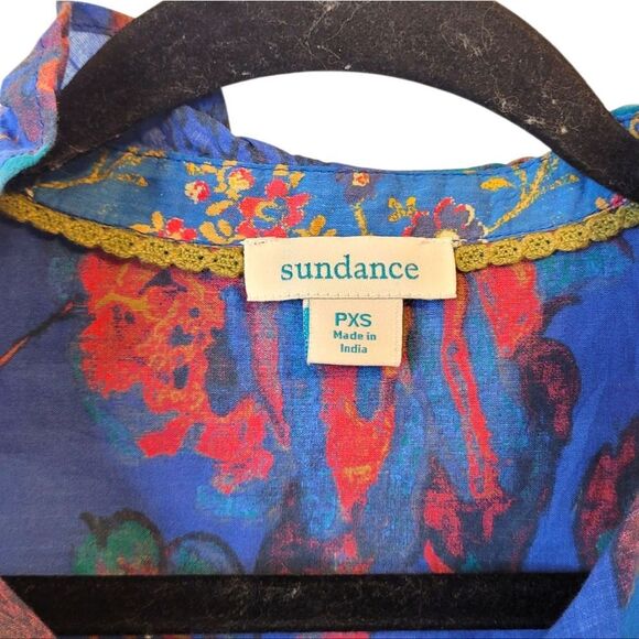 Sundance Women's Blue Floral Ruffle Button Down Shirt Size PXS - Picture 3 of 5